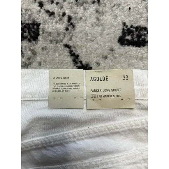 NEW AGOLDE Shorts Women 33 White Denim Parker Long Relaxed Organic Cotton - Picture 11 of 11